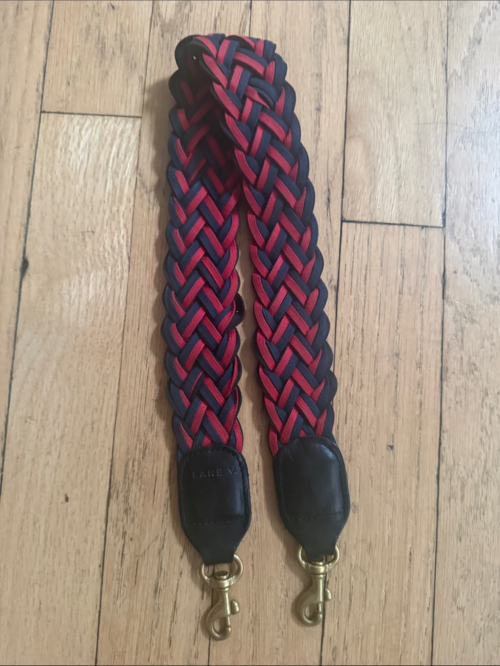 Clare V red and black braided bag strap